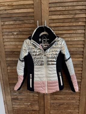 SPORTALM metallic Silver & Pink Quilted Ski Jacket
